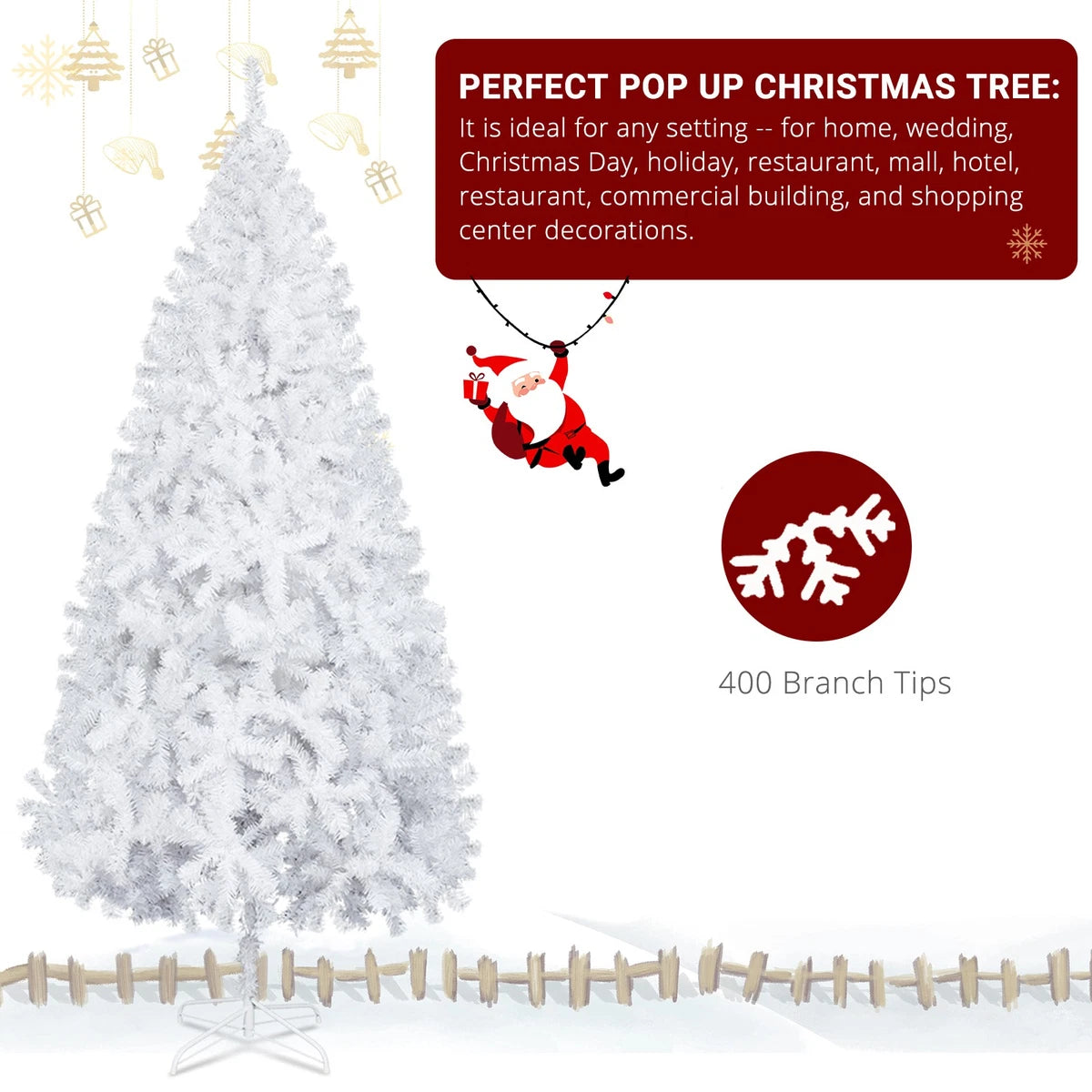 6FT White Christmas Tree With Stand Xmas Decorated Tree Quickly Install