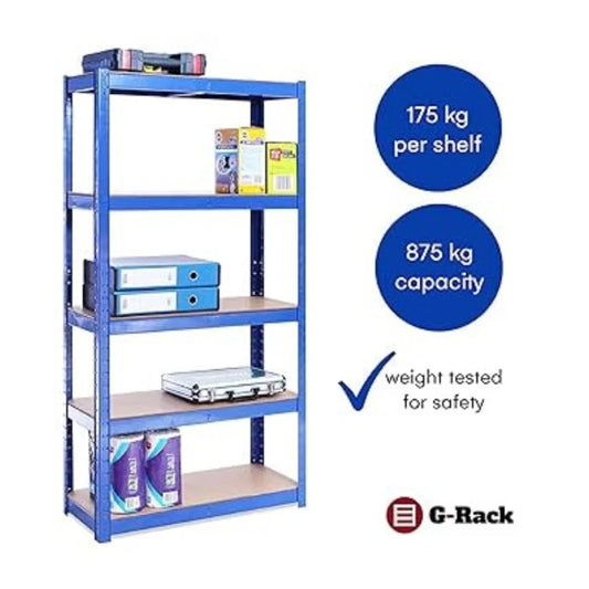 5 Tier Racking Shelf Heavy Duty 150x75x30cm Steel Garage Shelving Unit Garden Shed Shelving Blue