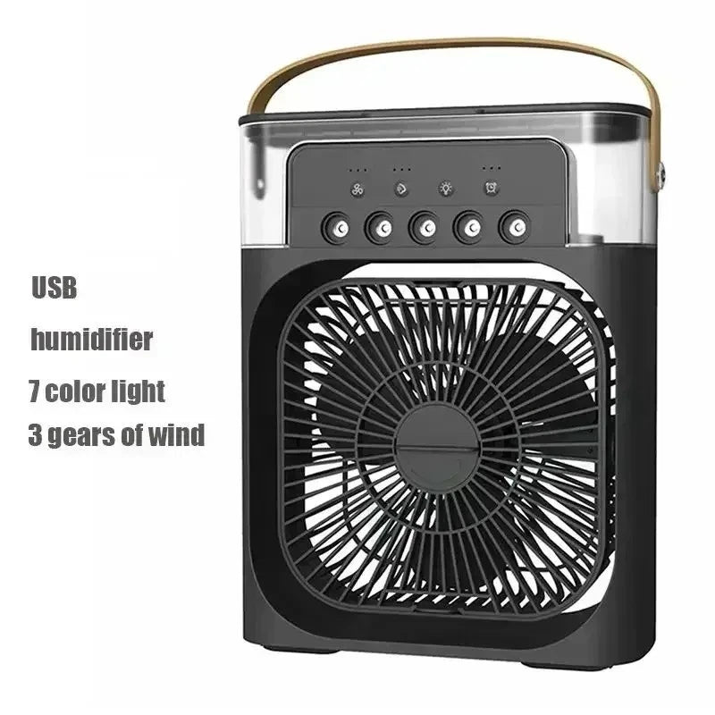3 In 1 Mini Air Cooler Fan Humidifier USB Portable 7 Color LED Night Light 600ML
