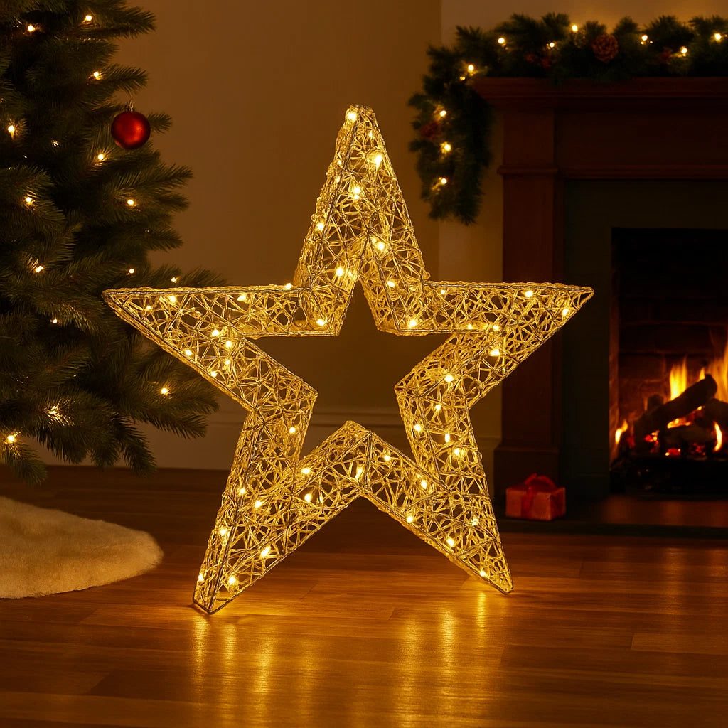 Christmas LED Star Decoration Light Up Home Dexor Xmas Large 38cm Indoor Gold