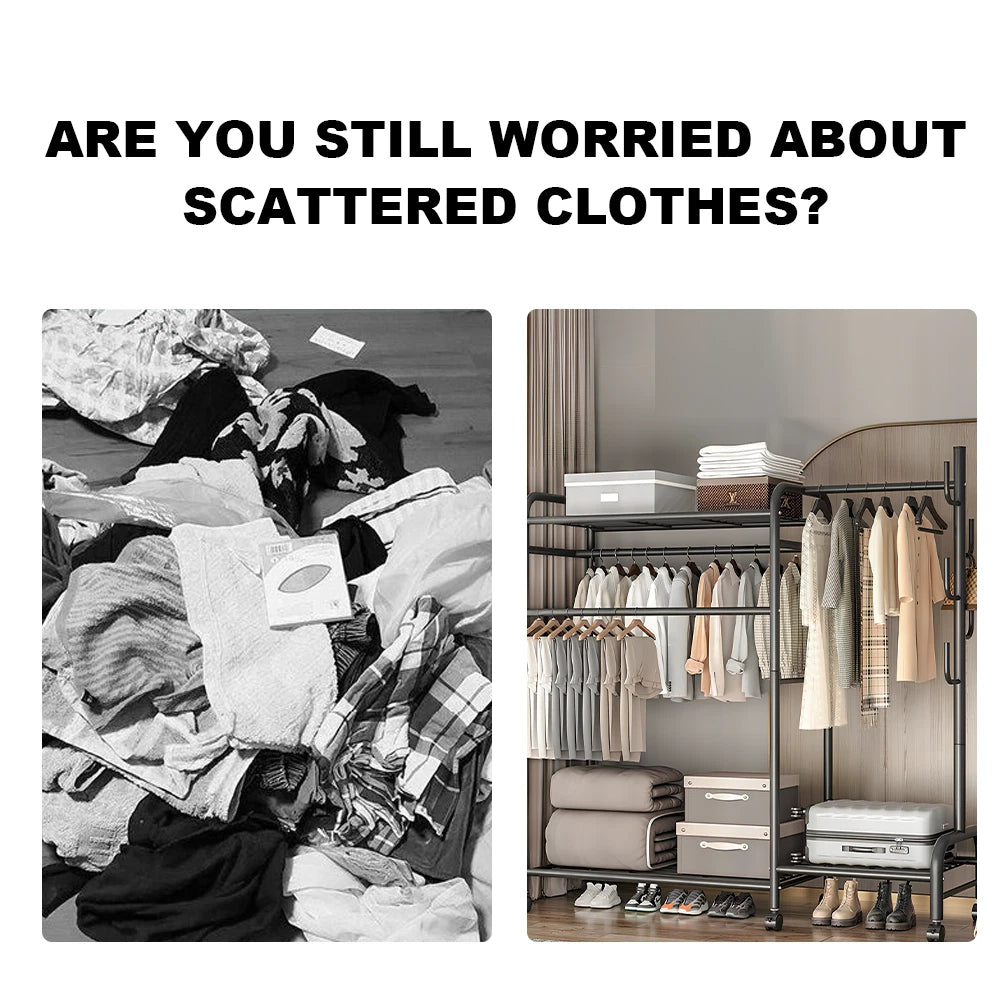 Heavy Duty Double Clothes Rail Rack Garment Hanging Stand Open Wardrobe Shelf UK