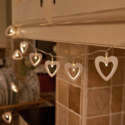 1.5m Battery Wooden Love Heart Warm White LED Indoor Fairy String Wire Lights