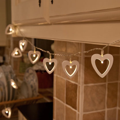 1.5m Battery Wooden Love Heart Warm White LED Indoor Fairy String Wire Lights