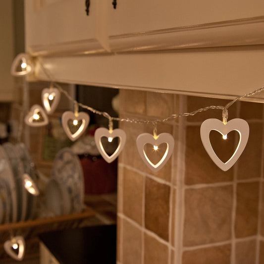 1.5m Battery Wooden Love Heart Warm White LED Indoor Fairy String Wire Lights