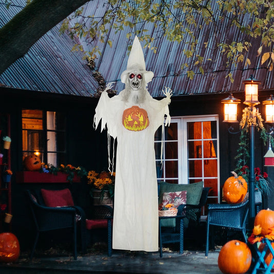 6ft Life Size Outdoor Halloween Decoration Witch with Pumpkin, Light Up Eyes