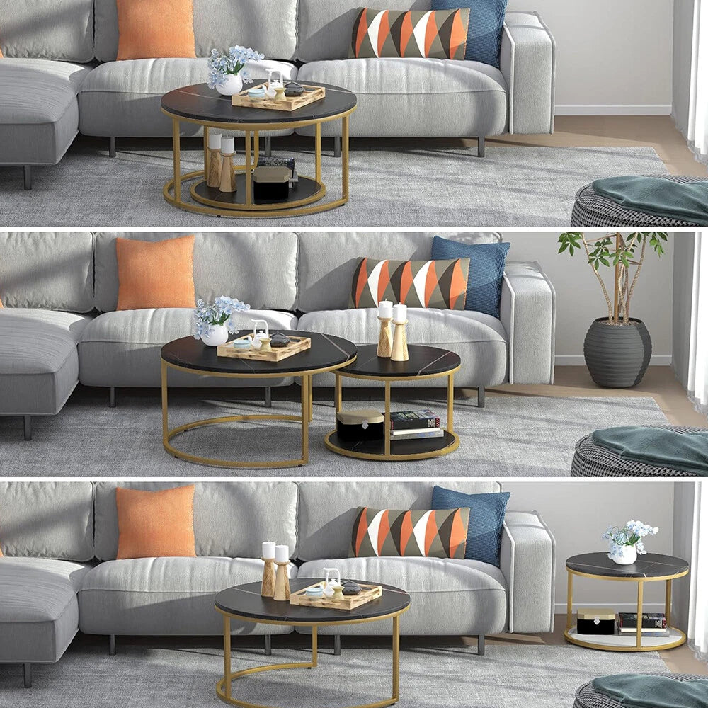 Nesting Coffee Tables Set of 2 Round Stacking Sofa Side Tables for Living Room