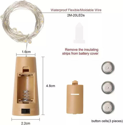 12 Pack Bottle Lights String Lights Wine Lights with Cork 2M 20 LEDs for Party