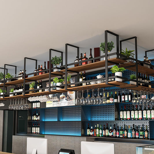 Hanging Wine Rack 2-Layer Industrial Hanging Display Wine Storage Holder 80cm