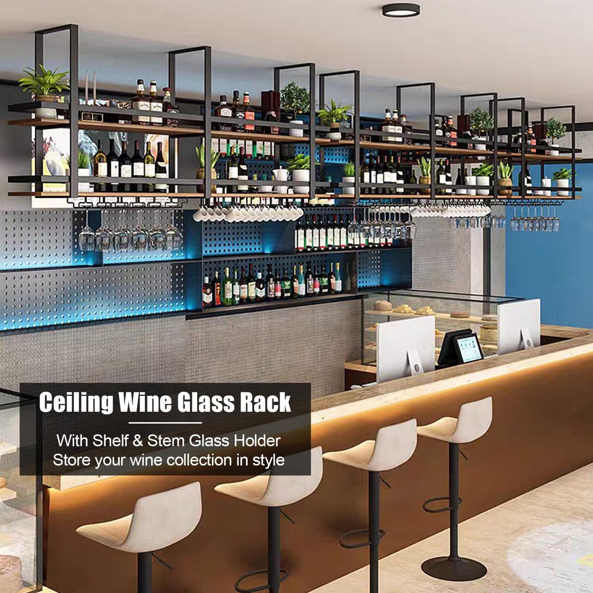 Hanging Wine Rack 2-Layer Industrial Hanging Display Wine Storage Holder 80cm