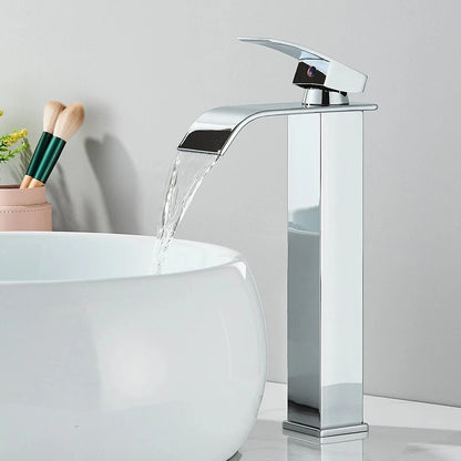 Tall Cloakroom Waterfall Basin Mixer Tap Mono Tall Bathroom Sink Tap Chrome + Fixings