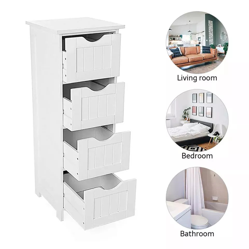 Bathroom Wood Cabinet Storage 4 Drawers Free Standing Cupboard Unit