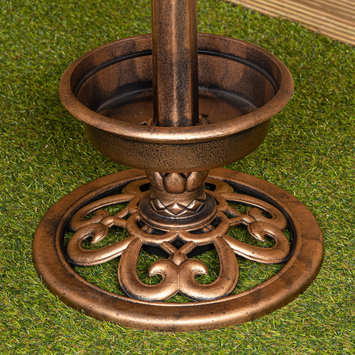110cm Bronze Effect Resin Garden Bird Bath & Table with Solar Light