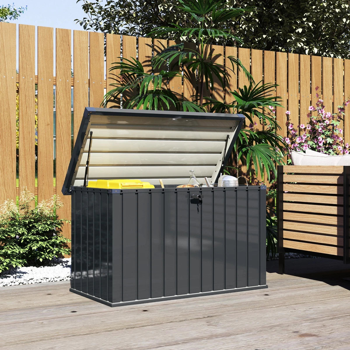400L Waterproof Metal Outdoor Storage Box with Lock and Keys