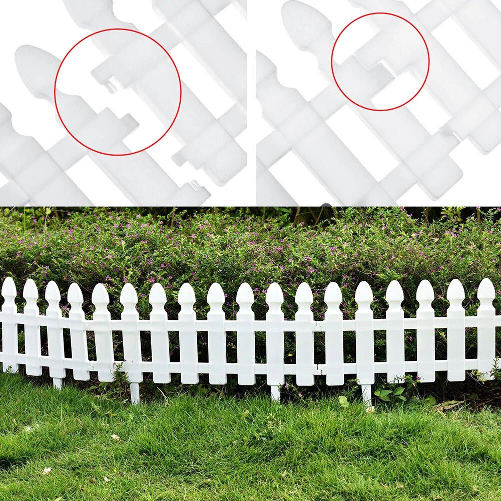 12 WHITE PLASTIC PICKET FENCING WOODEN EFFECT LAWN BORDER EDGE GARDEN EDGING
