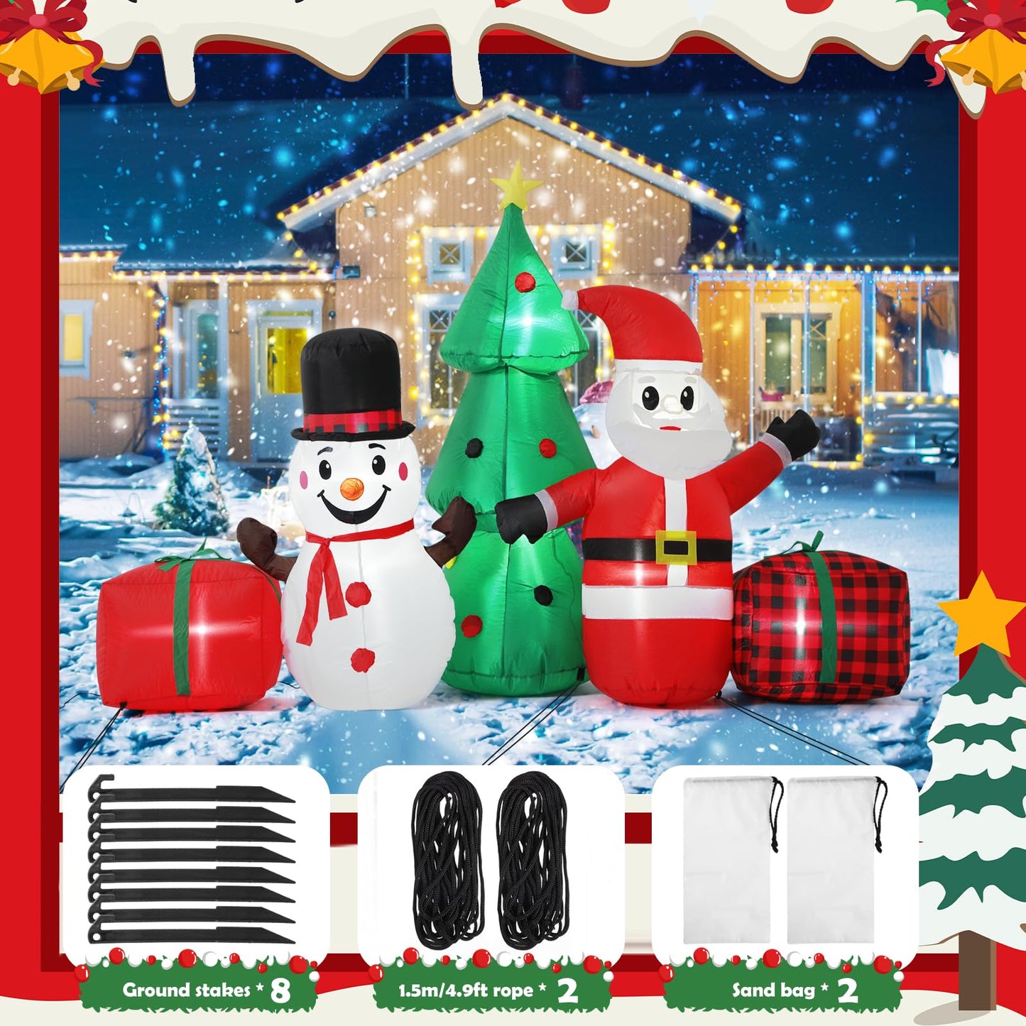 Christmas Inflatable Santa Snowman Tree Outdoor Decor LED Light Holiday Blow Up