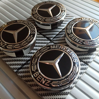 4x Mercedes Black Alloy Wheel Centre Hub Caps 75mm A B C E S M Class ML CLA GLA