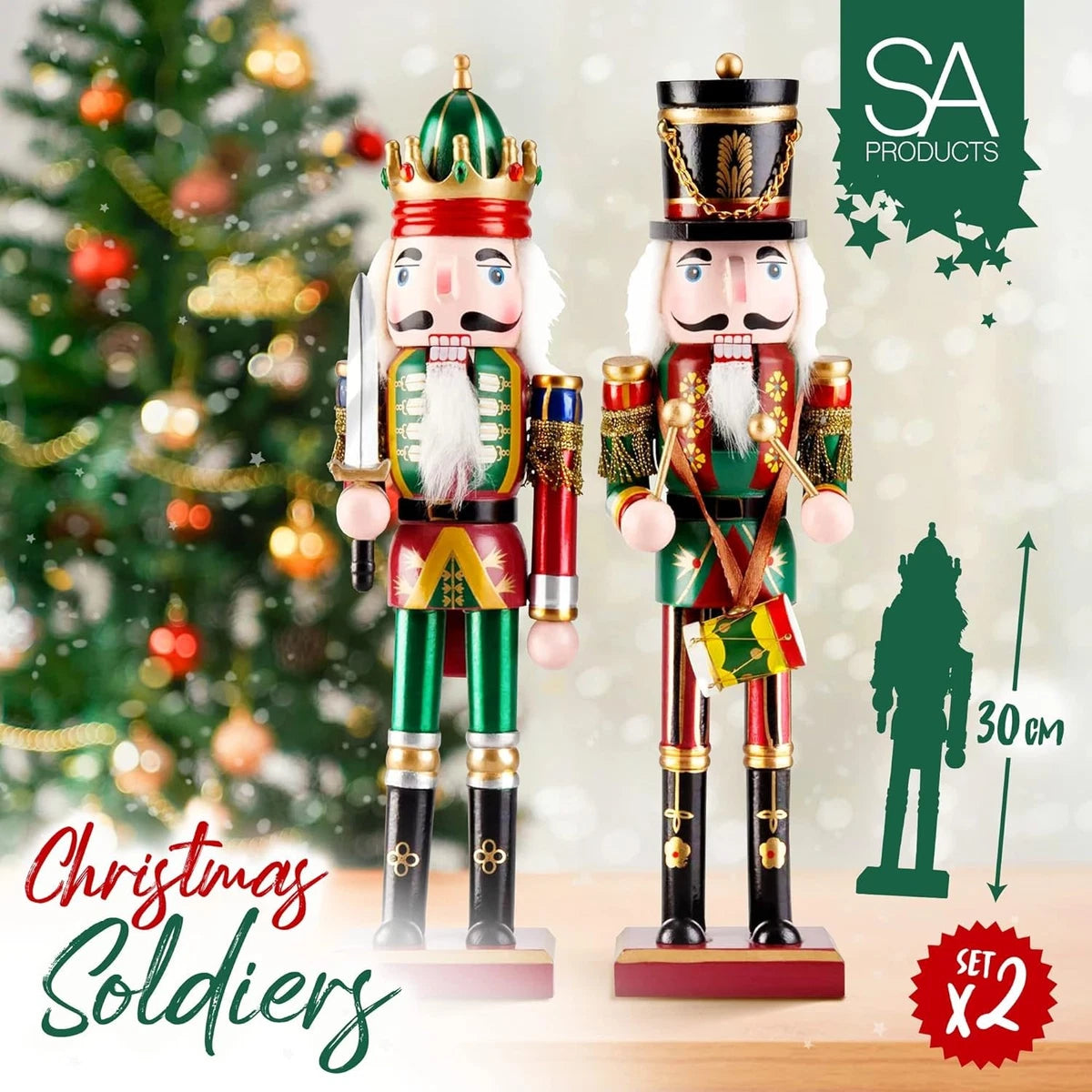 2 Pack Christmas Nutcracker Wooden Nut Cracker Traditional Xmas Festive Decor