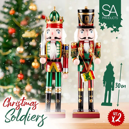 2 Pack Christmas Nutcracker Wooden Nut Cracker Traditional Xmas Festive Decor