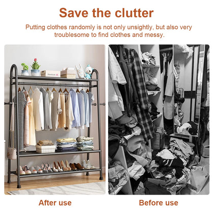 Heavy Duty Double Clothes Rail Rack Garment Hanging Stand Open Wardrobe Shelf UK