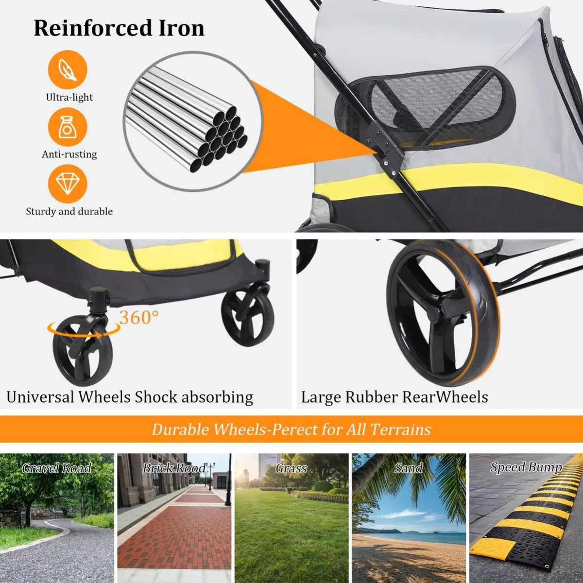 Premium Dog Trolley Large Pet Jogging Carriage Stroller with Safe Leash & Wheels