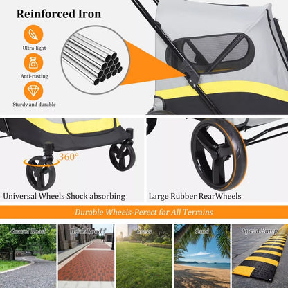 Premium Dog Trolley Large Pet Jogging Carriage Stroller with Safe Leash & Wheels
