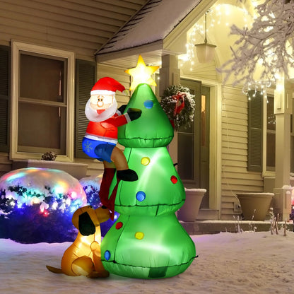 6ft Inflatable Christmas Tree, LED Lighted with Santa Claus Dog Decoration