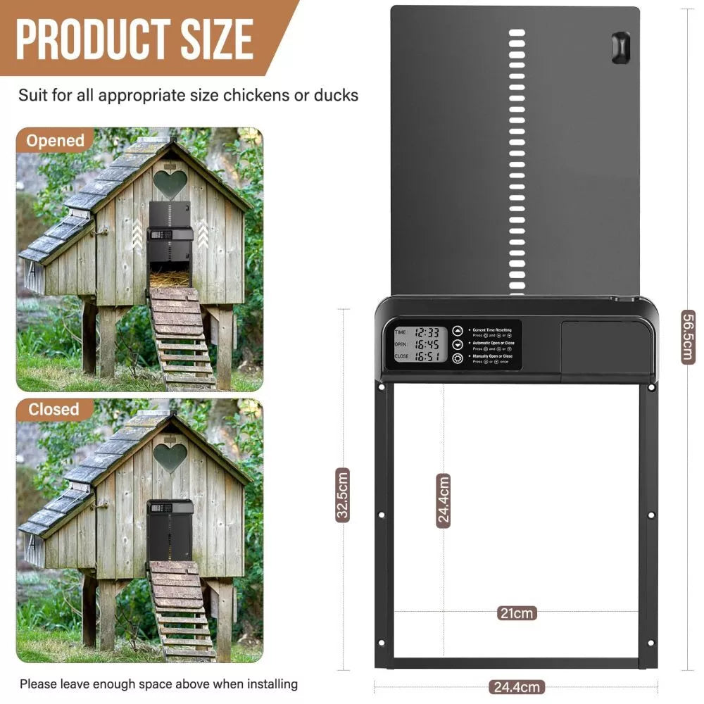 Automatic Chicken Coop Door Waterproof Poultry House Opener Solar Battery