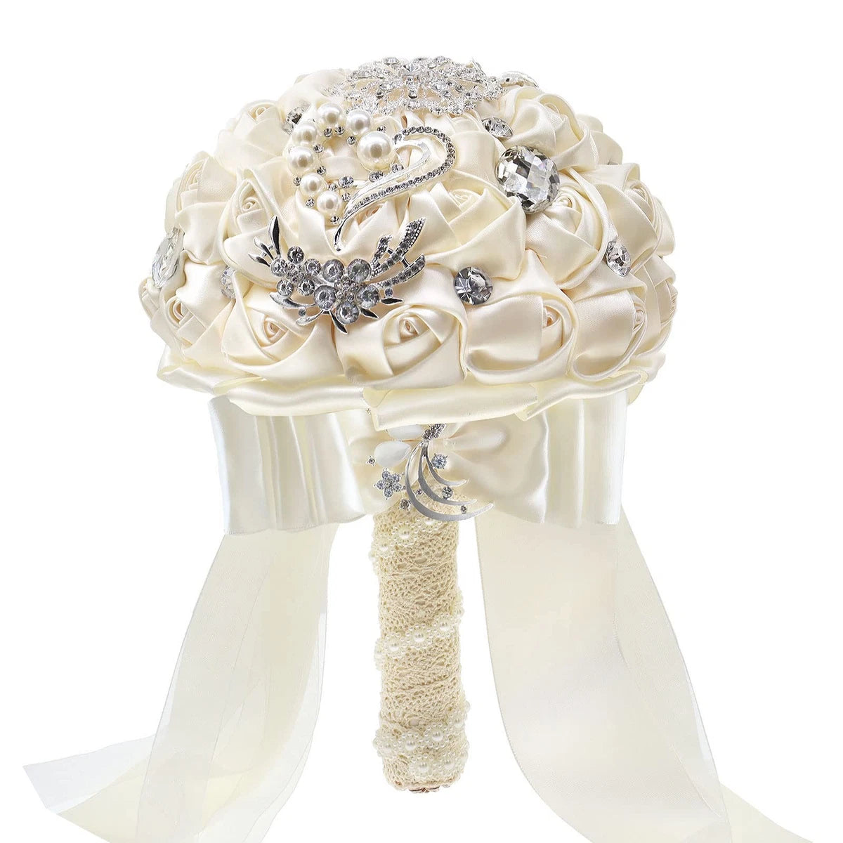 Fouriding Hand Made Diamond Pearl Satin Roses Bridesmaid Bridal Artificial