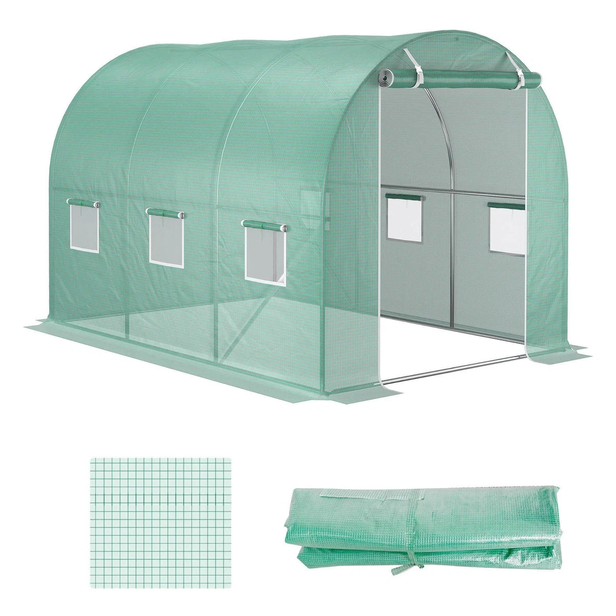 Replacement Cover Only Polytunnel Greenhouse Pollytunnel Gardening Door Windows 3x2x2m