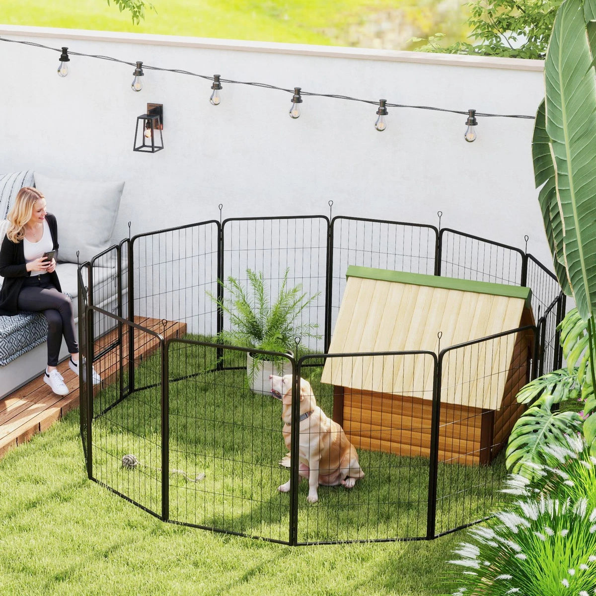 Dog Pen, 12-Panel Puppy Pen for Large Dogs, 100Hcm, Black