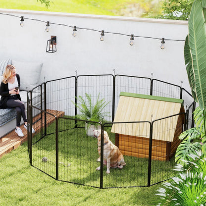 Dog Pen, 12-Panel Puppy Pen for Large Dogs, 100Hcm, Black