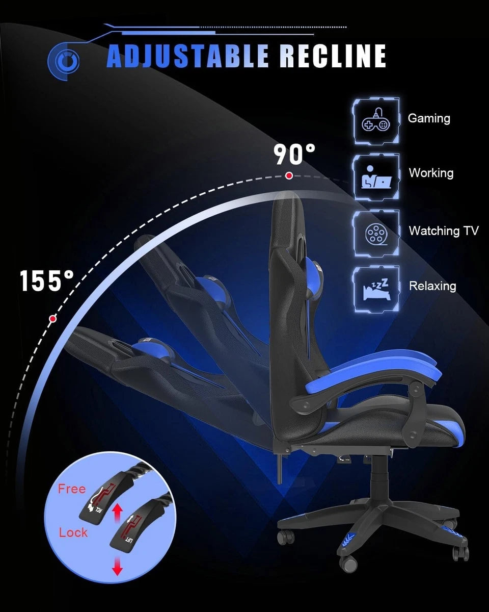 RGB Gaming Chair with LED Lights & Ergonomic Computer Chair Reclining Blue