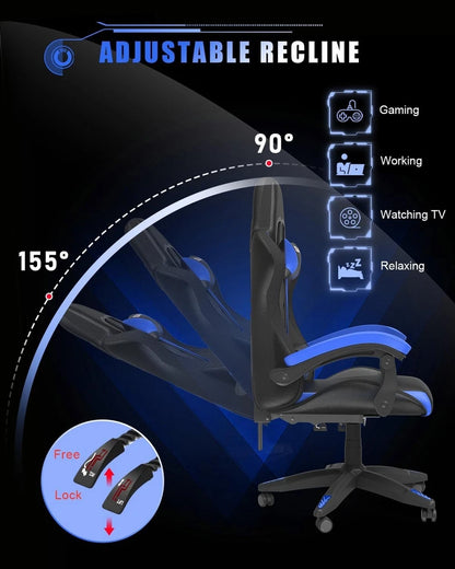 RGB Gaming Chair with LED Lights & Ergonomic Computer Chair Reclining Blue
