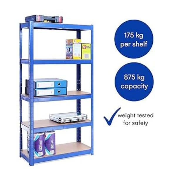 5 Tier Racking Shelf Heavy Duty 150x75x30cm Steel Garage Shelving Unit Garden Shed Shelving Blue