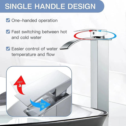 Tall Cloakroom Waterfall Basin Mixer Tap Mono Tall Bathroom Sink Tap Chrome + Fixings