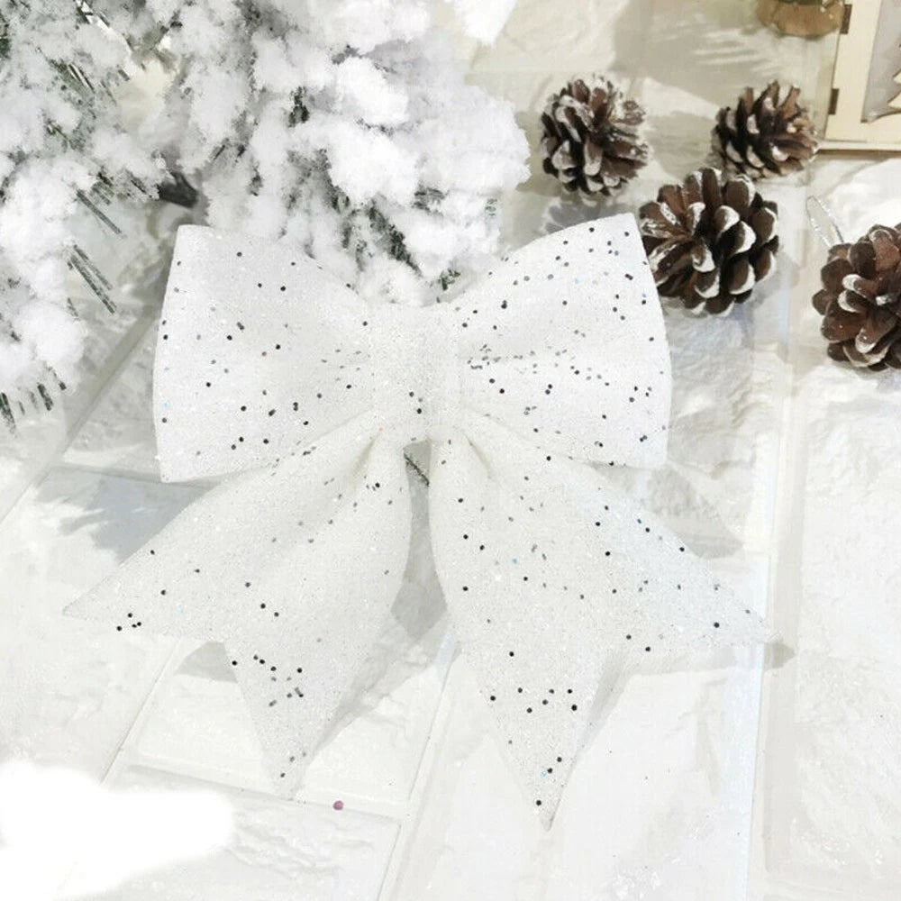 10Pcs Glitter Bows Christmas Tree Big Bowknot Ornaments Xmas Party Present Gifts