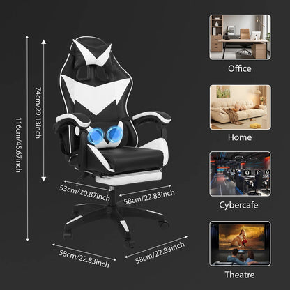 Gaming Chair Massage Computer Chair with Footrest and Lumbar Swivel PC Chairs