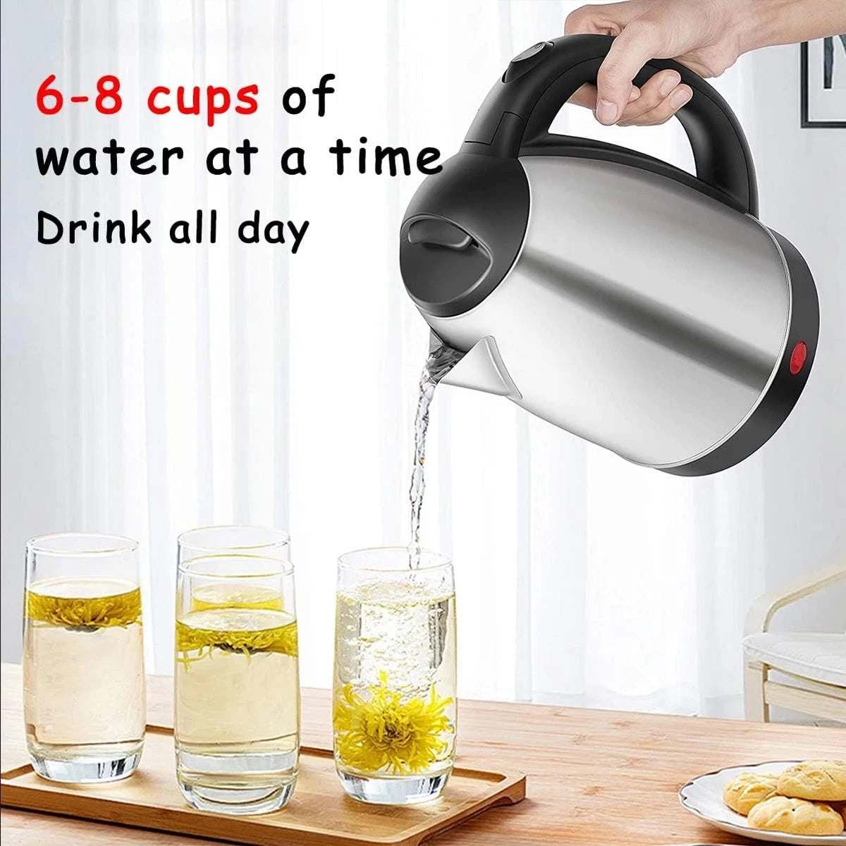 1500W Electric Kettle 1.8L Stainless Steel Cordless Jug Overheat Protection New