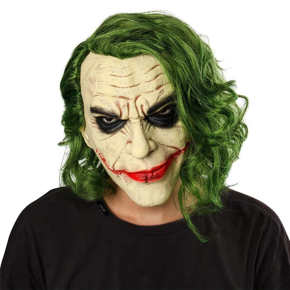 Halloween Costume Props Party Cosplay Scary Joker Full Head Latex Mask with Wig