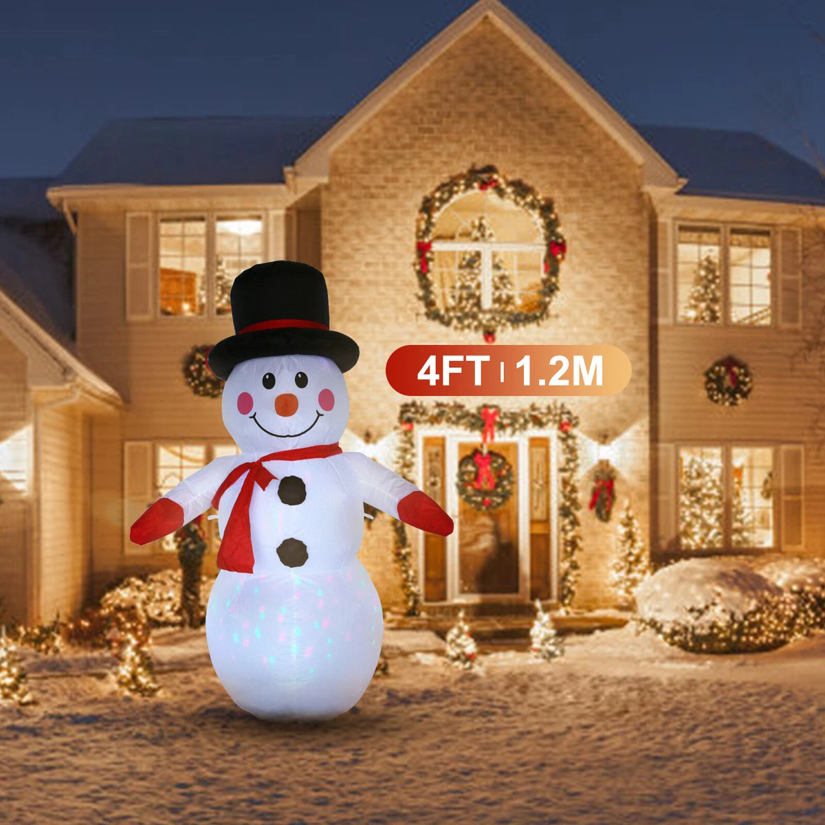 4FT Christmas Inflatable Snowman w/ LED Light Xmas Air Blown Outdoor Yard Decor