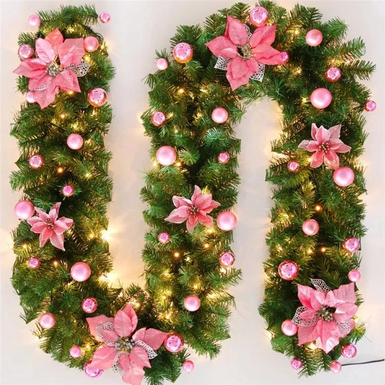 Christmas Garland 9ft Deluxe Super Thick Pre-lit with led light