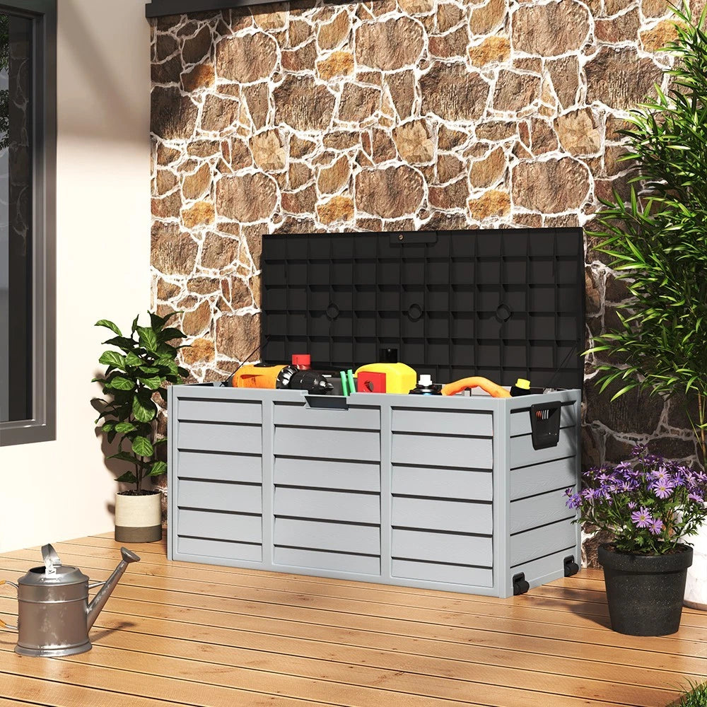 Garden 290 Litre Large Outdoor Storage Box Garden Patio Plastic Chest Lid Container Tool Box