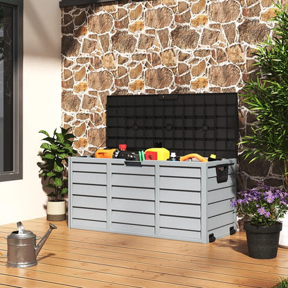 Garden 290 Litre Large Outdoor Storage Box Garden Patio Plastic Chest Lid Container Tool Box