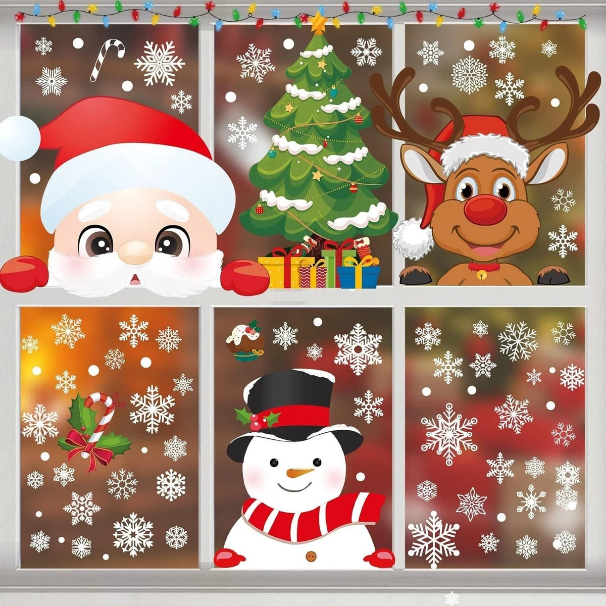 385 Pcs Christmas Window Stickers 10 Sheets Double-Sides Xmas Window Decorations