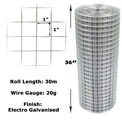 Galvanised Welded Wire Mesh 1"x1" Fence Aviary Rabbit Hutch Chicken Run Coop Pet