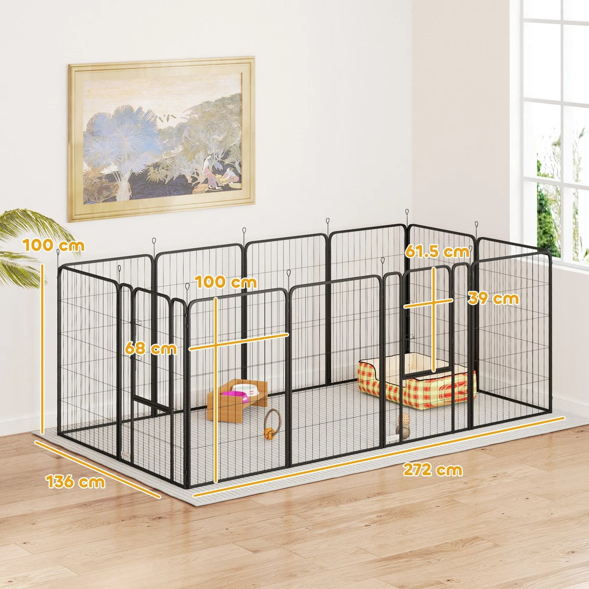 Dog Pen, 12-Panel Puppy Pen for Large Dogs, 100Hcm, Black