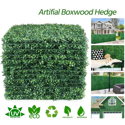 48 x Artificial Boxwood Greenery Wall Hedge Grass Fence Plant Fake Mat Foliage Panel