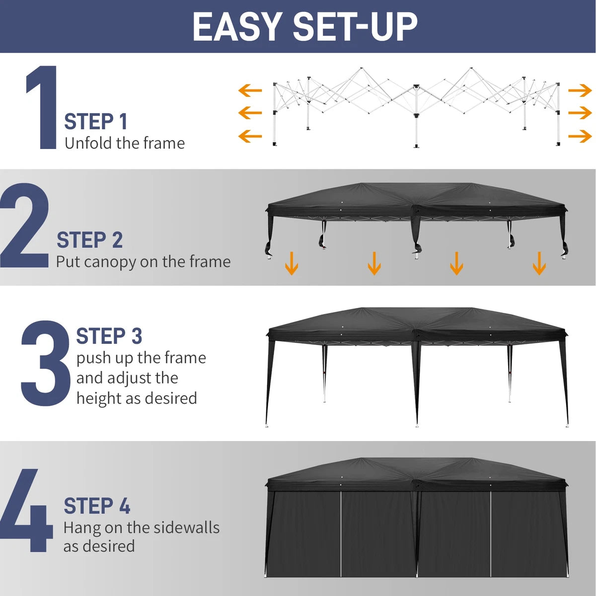 3x6M Pop up blue Gazebo Heavy Duty Large Canopy Tent w/ 6 Sidewalls & Carrying Bag