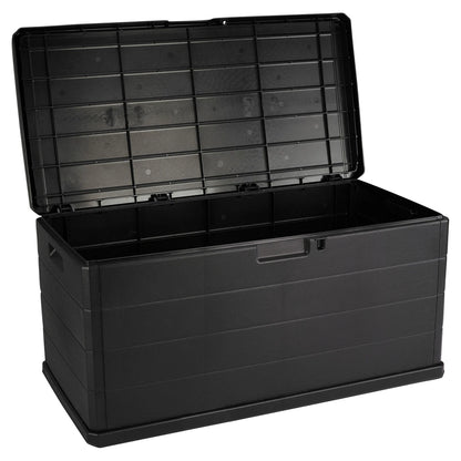 350L Outdoor Patio Black Plastic Garden Storage Box With Handles And Wheels