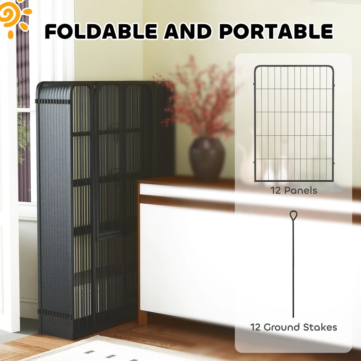 Dog Pen, 12-Panel Puppy Pen for Large Dogs, 100Hcm, Black